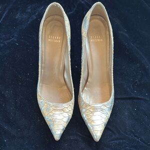 Vintage Stuart Weitzman Gold Snakeskin Pointed-Toe Heels